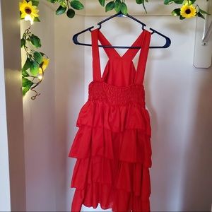 Bright Red Junior Ruffled Halter Dress
